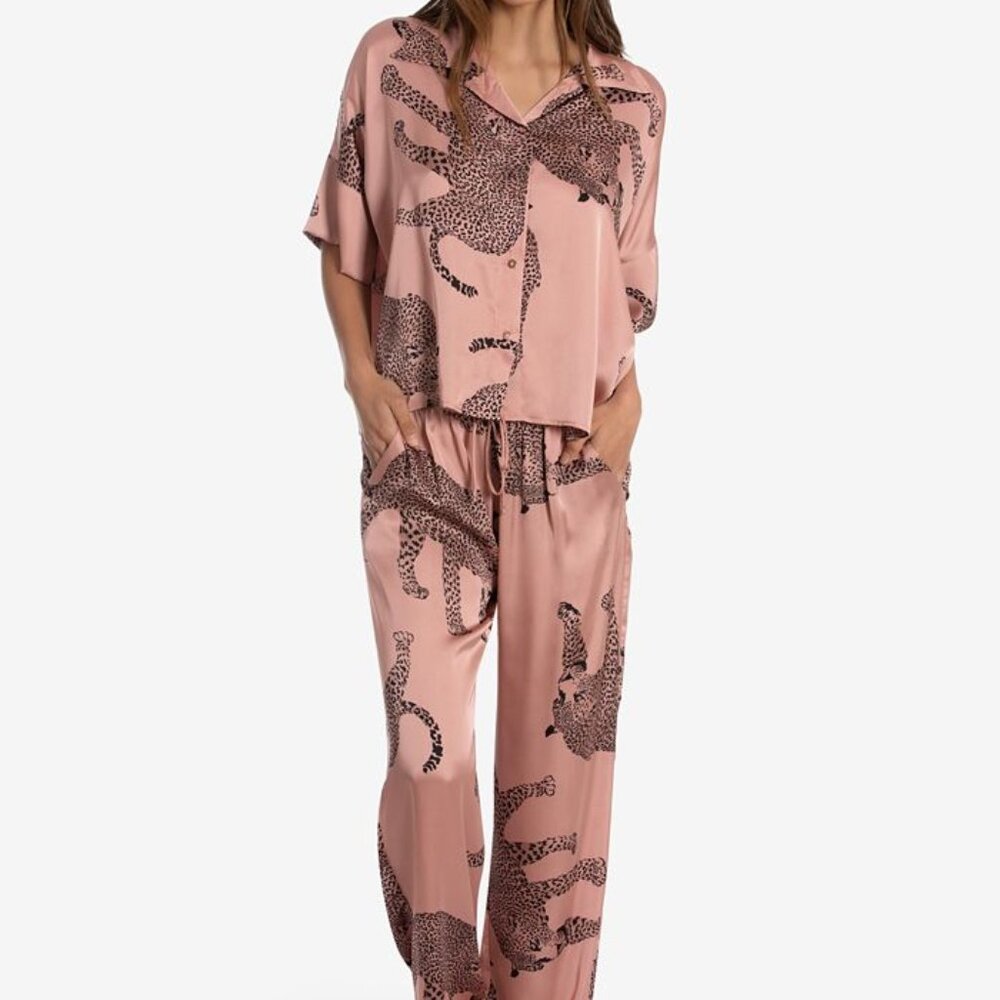 Midnight Bakery Satin Animal Print Pajama Set, Size Medium
